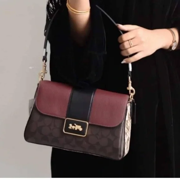 NWT - COACH Grace Shoulder Bag In Signature Canvas- CC066 Brown Black $498